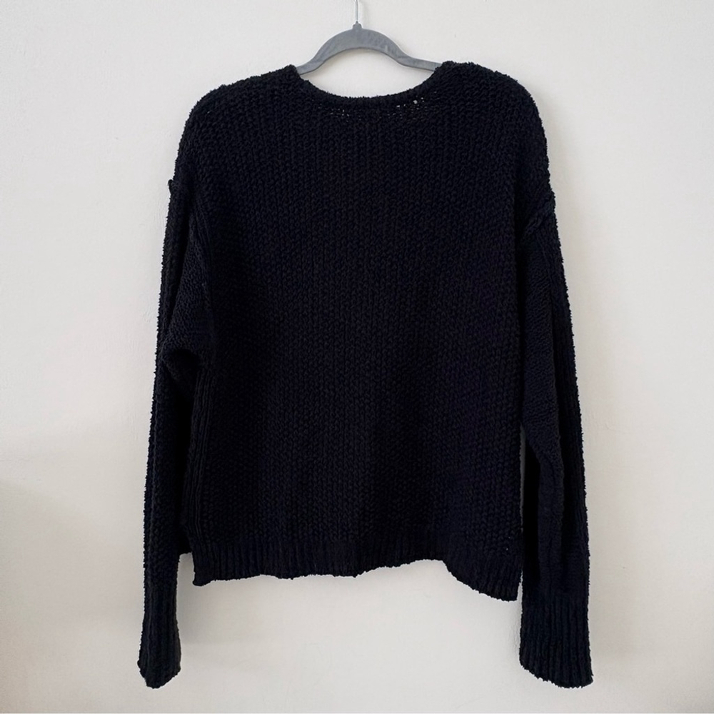 Free People | Coco V-Neck Textured Sweater | Sz M | Black | EUC - Picture 7 of 9